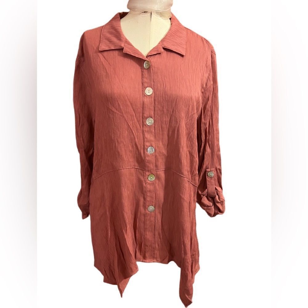 Como Vintage Rust Abalone Shell Button Blouse Sz 16